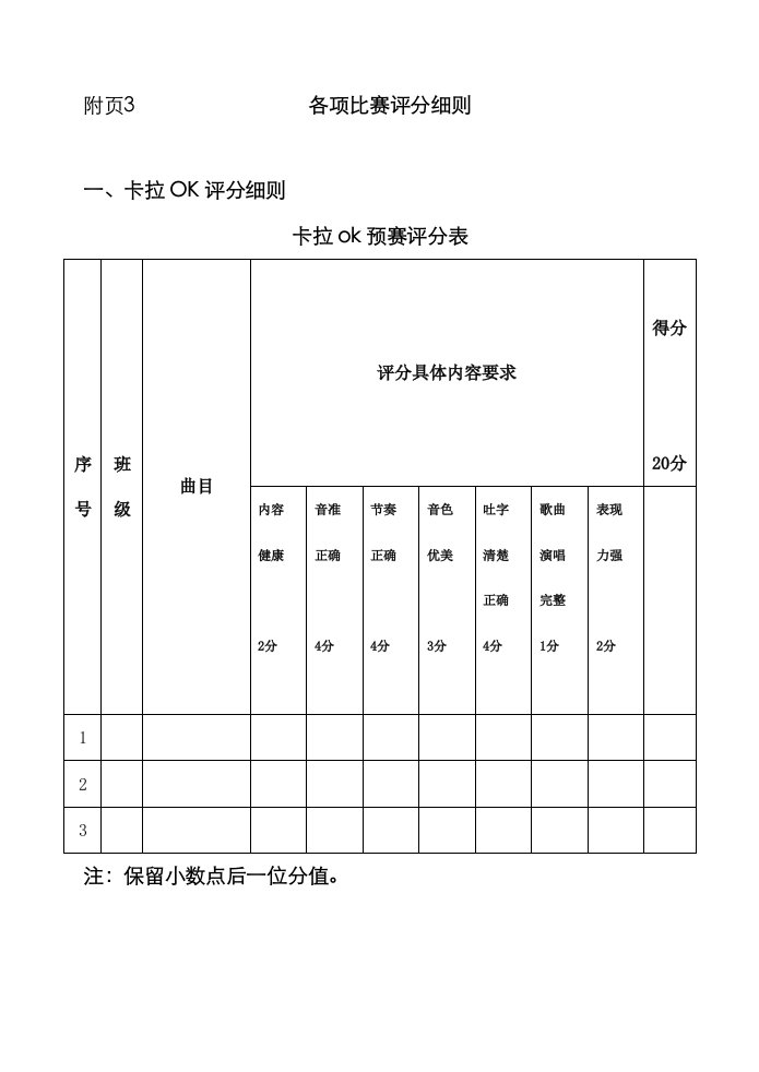 2021年各类比赛评分表格