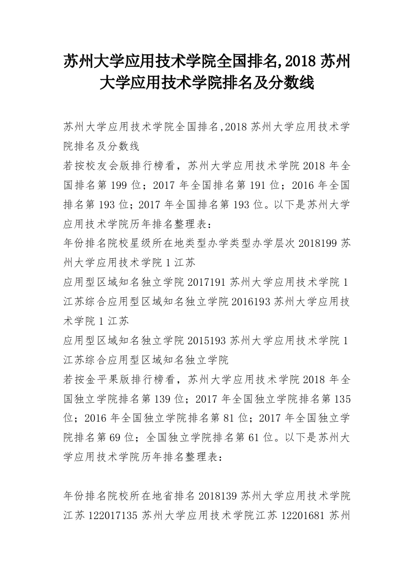 苏州大学应用技术学院全国排名,2018苏州大学应用技术学院排名及分数线