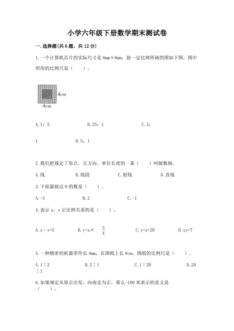 小学六年级下册数学期末考试试卷（夺冠系列）word版