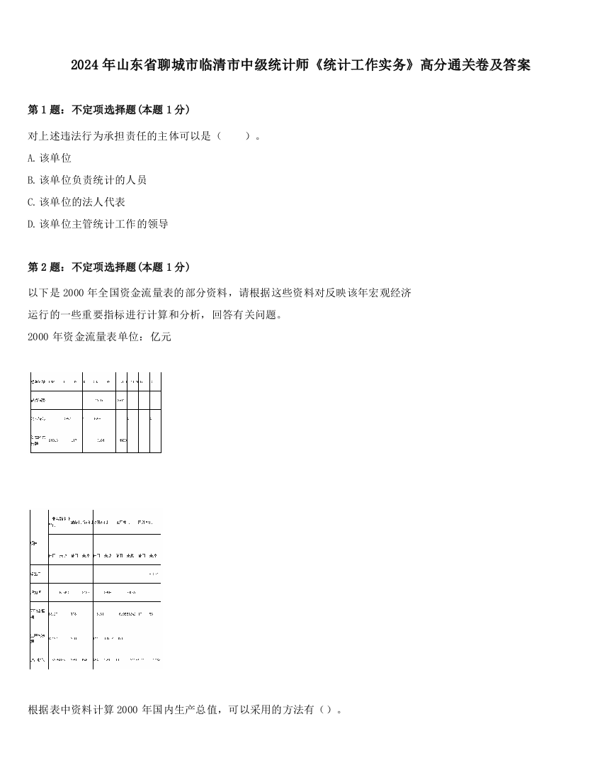 2024年山东省聊城市临清市中级统计师《统计工作实务》高分通关卷及答案