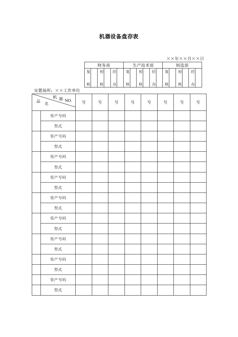 机器设备管理表格汇总5