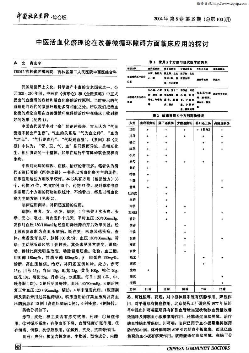 中医活血化瘀理论在改善微循环障碍方面临床应用的探讨