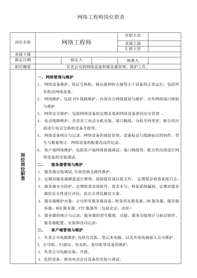 网络工程师与软件工程师岗位职责