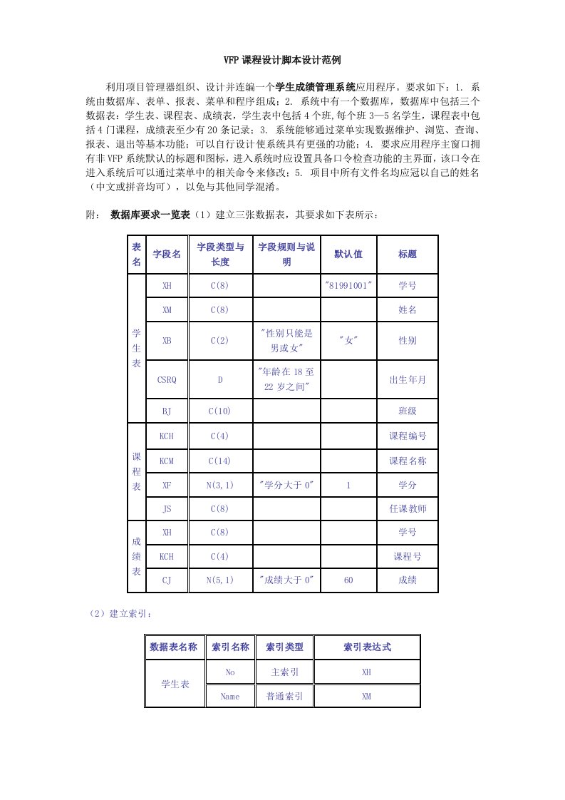 VFP课程设计脚本范例