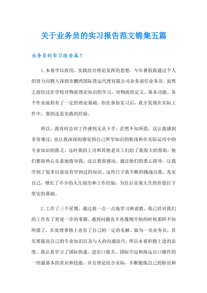 关于业务员的实习报告范文锦集五篇