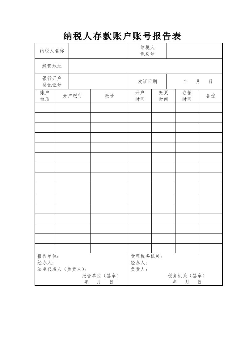 纳税人存款账户账号报告表