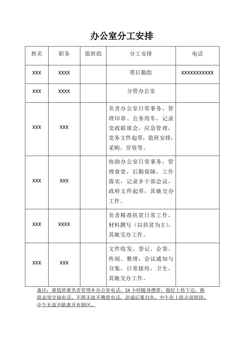 办公室分工安排