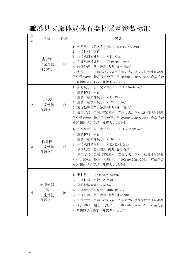 濉溪县文旅体局体育器材采购参数标准