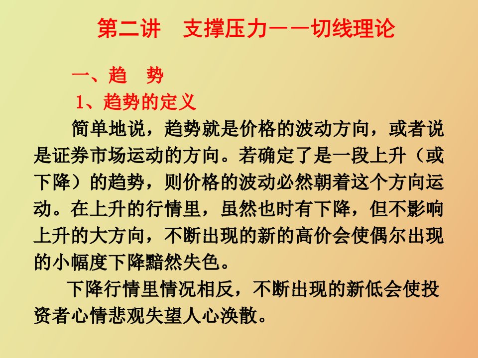 投资证券学支撑压力与切线