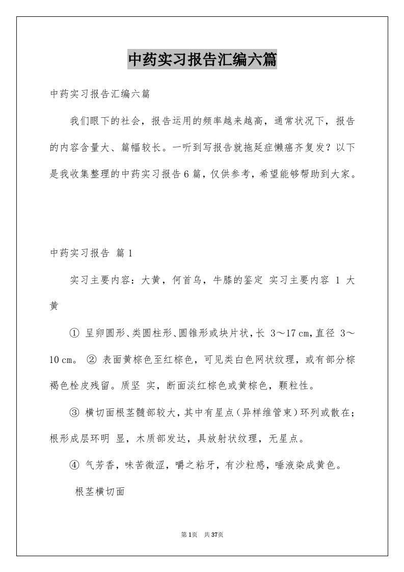 中药实习报告汇编六篇