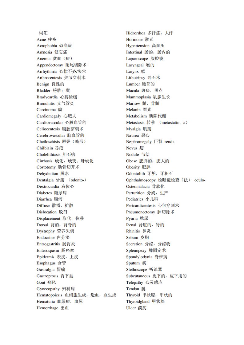医学英语词汇