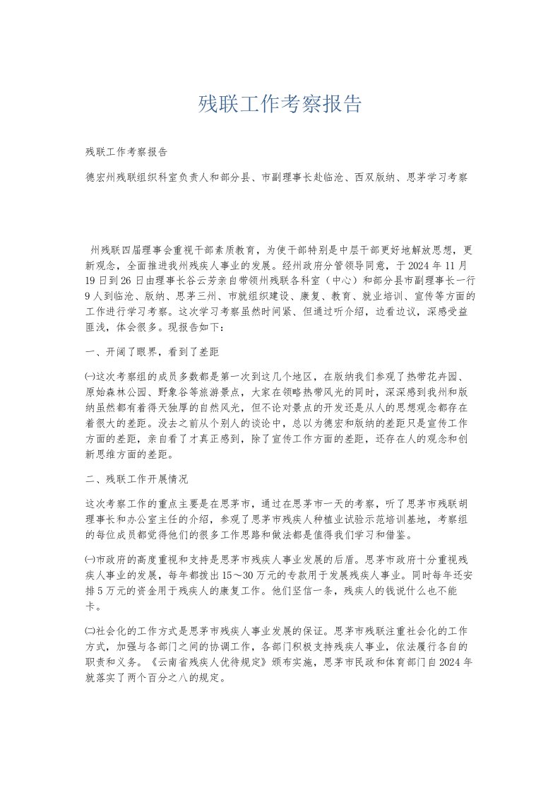 总结报告残联工作考察报告