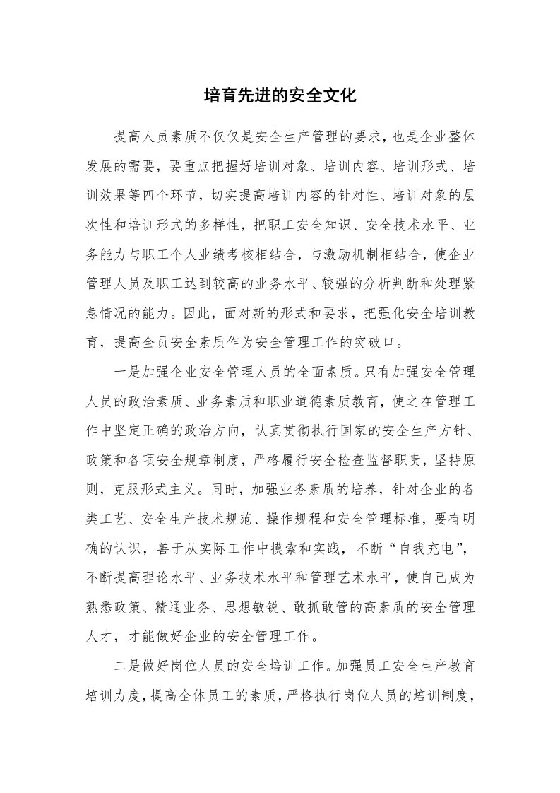 安全文化_实践经验_培育先进的安全文化