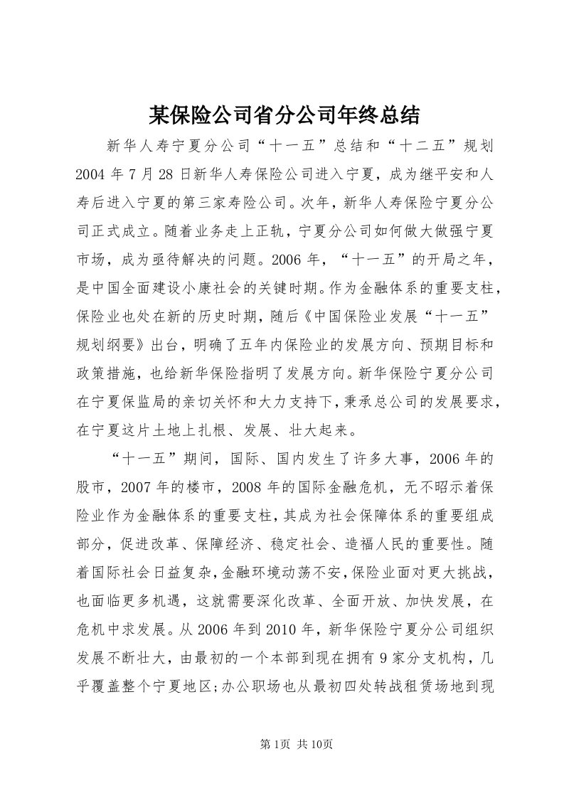 4某保险公司省分公司年终总结