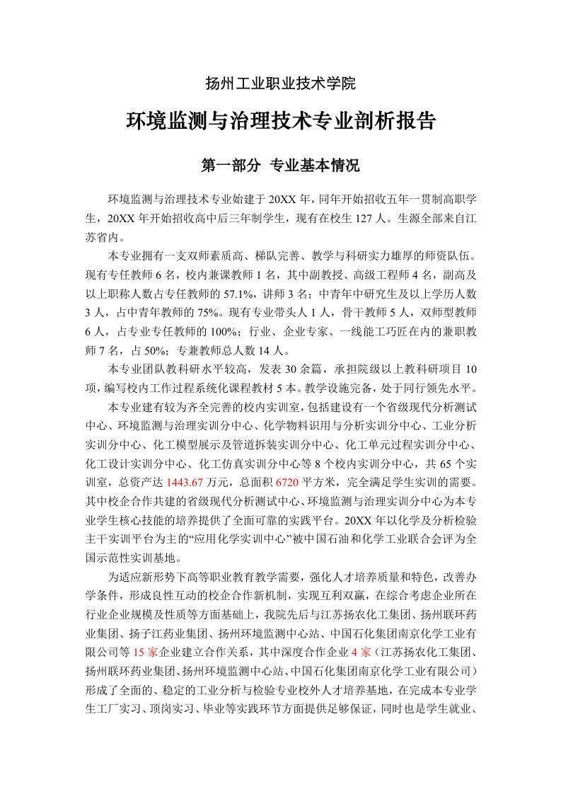 环境监测与治理技术专业剖析报告