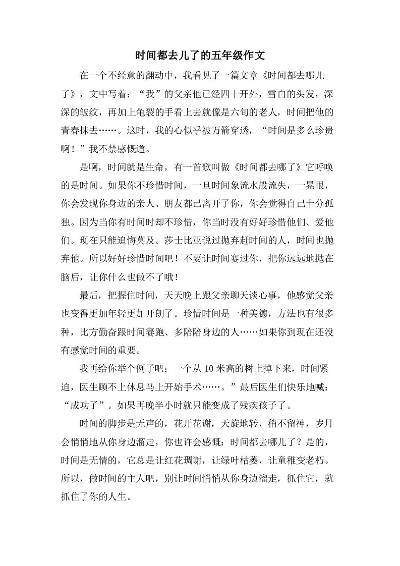 时间都去儿了的五年级作文