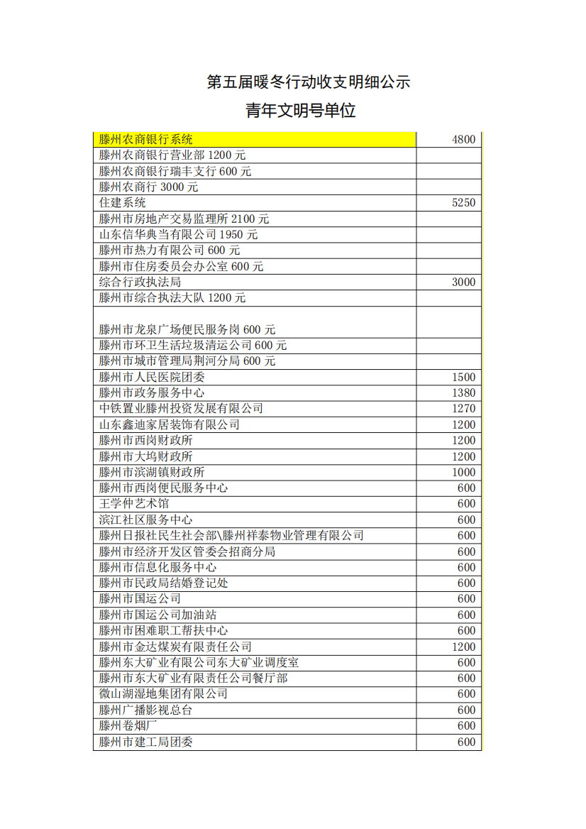 第五届暖冬行动收支明细公示【模板】