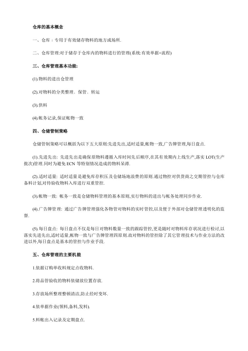 仓库管理基础知识仓库储存注意事项出入库与管理原则