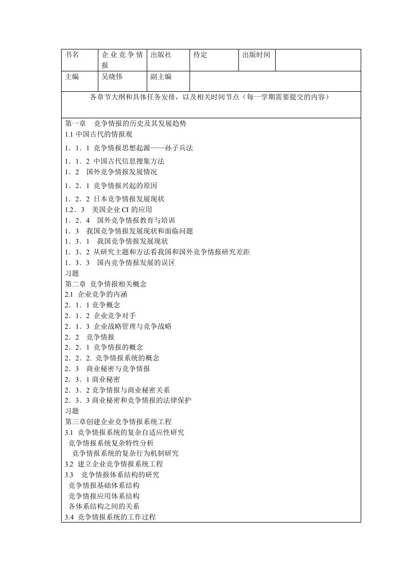 《企业竞争情报》讲义大纲