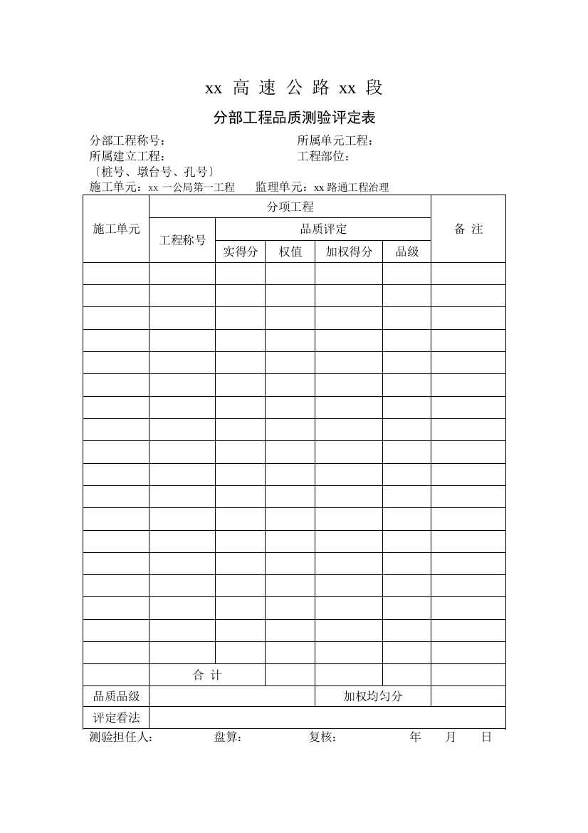 检验评定表