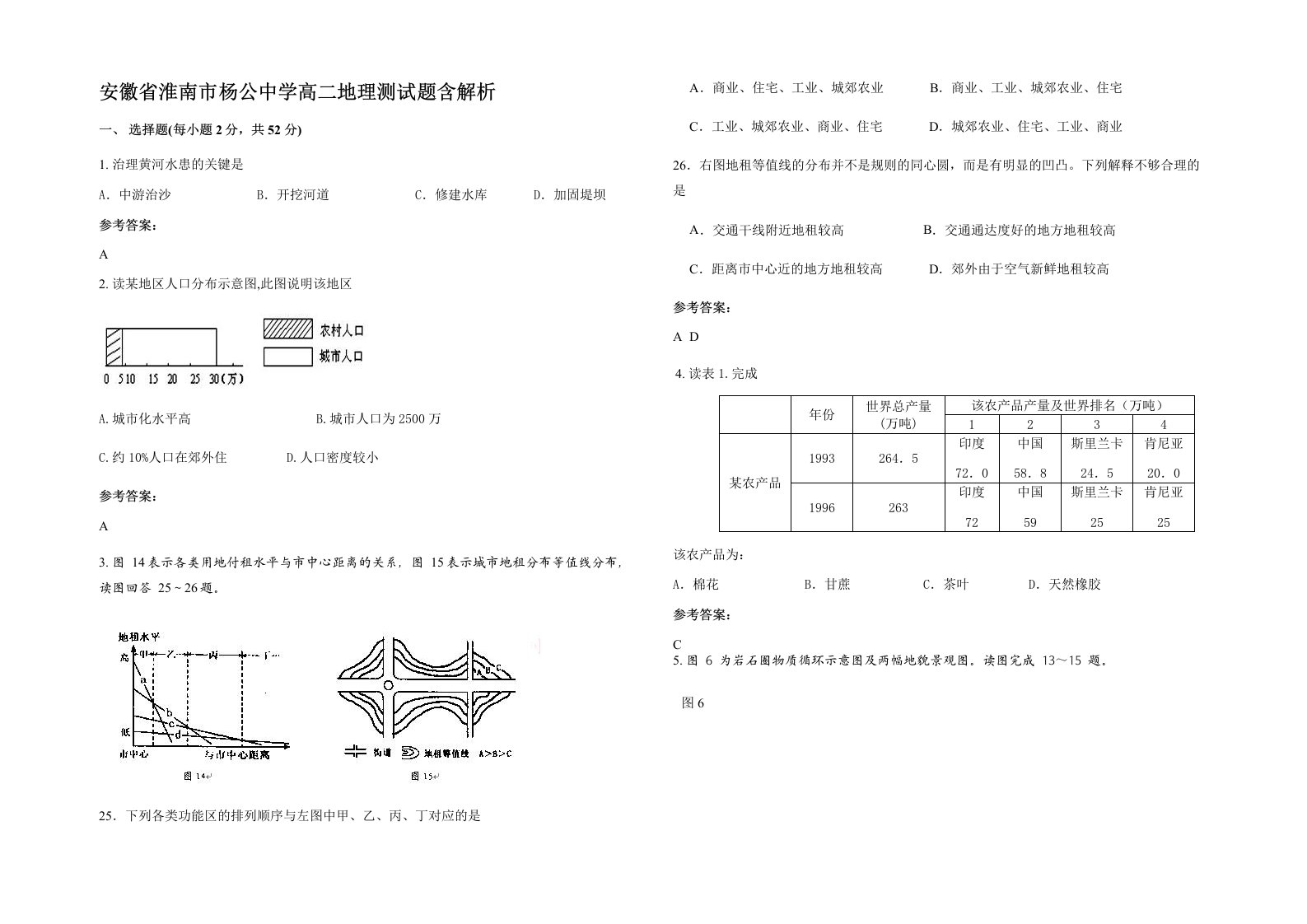 安徽省淮南市杨公中学高二地理测试题含解析