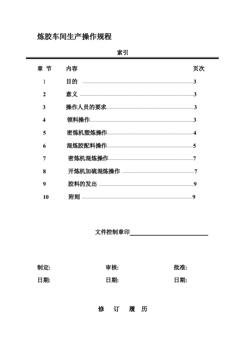 炼胶车间生产操作规程