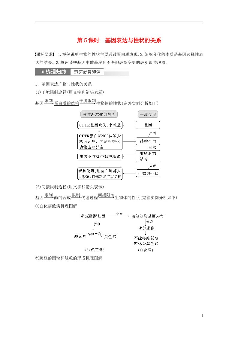 新高考2025届高考生物一轮复习讲义第6单元第5课时基因表达与性状的关系新人教版