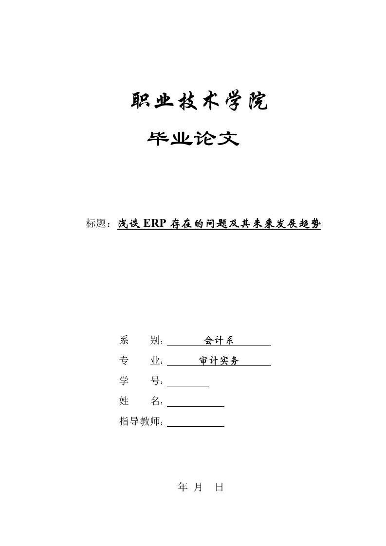 毕业论文-浅谈ERP存在的问题及其未来发展趋势