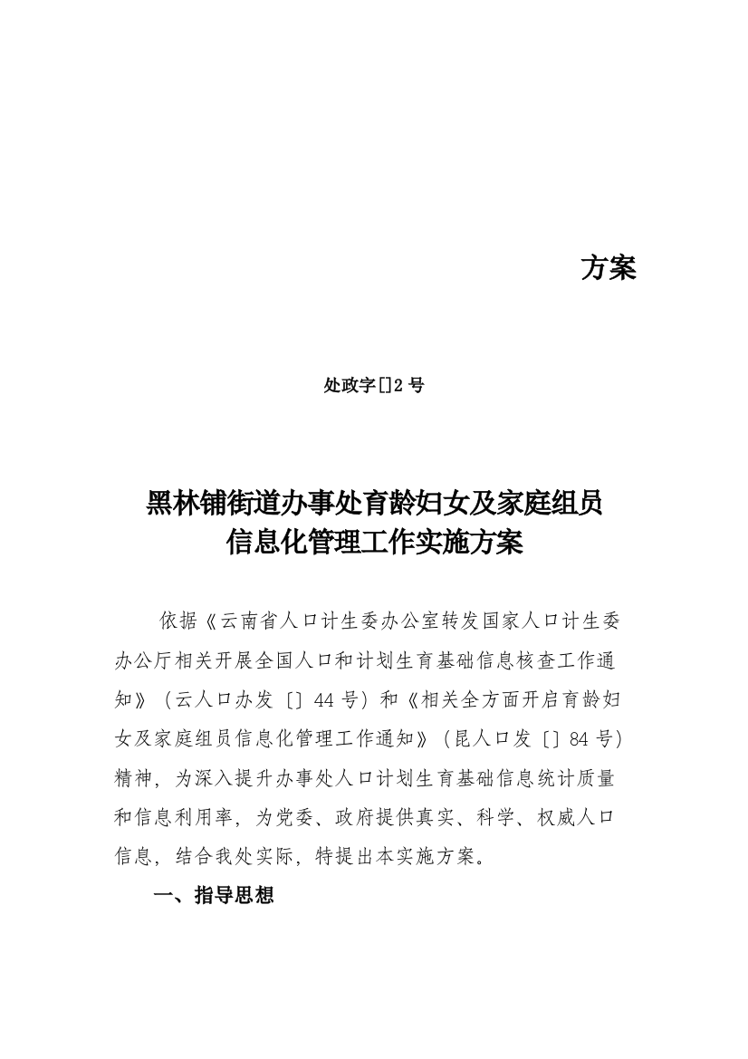 黑林铺街道办事处育龄妇女及家庭成员信息化管理工作实施专项方案