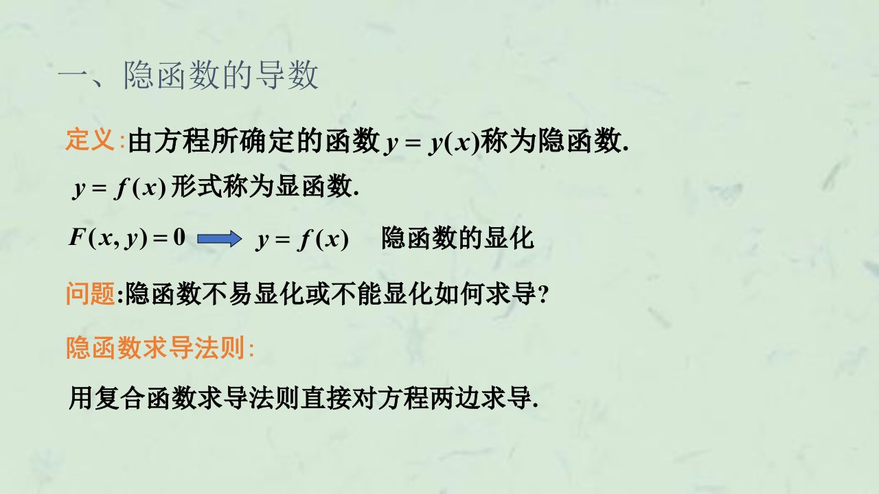 隐函数与参数方程确定函数的导数课件