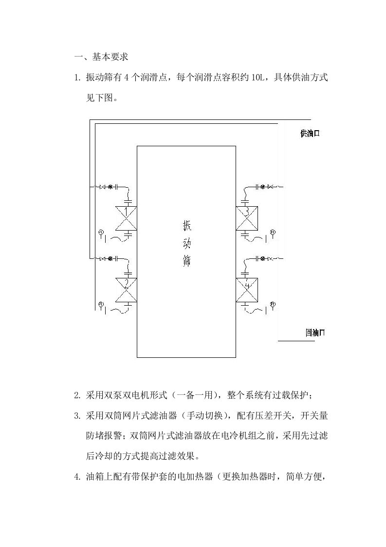 振动筛稀油润滑技术要求