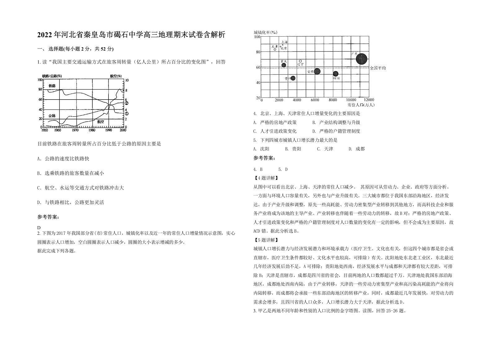 2022年河北省秦皇岛市碣石中学高三地理期末试卷含解析