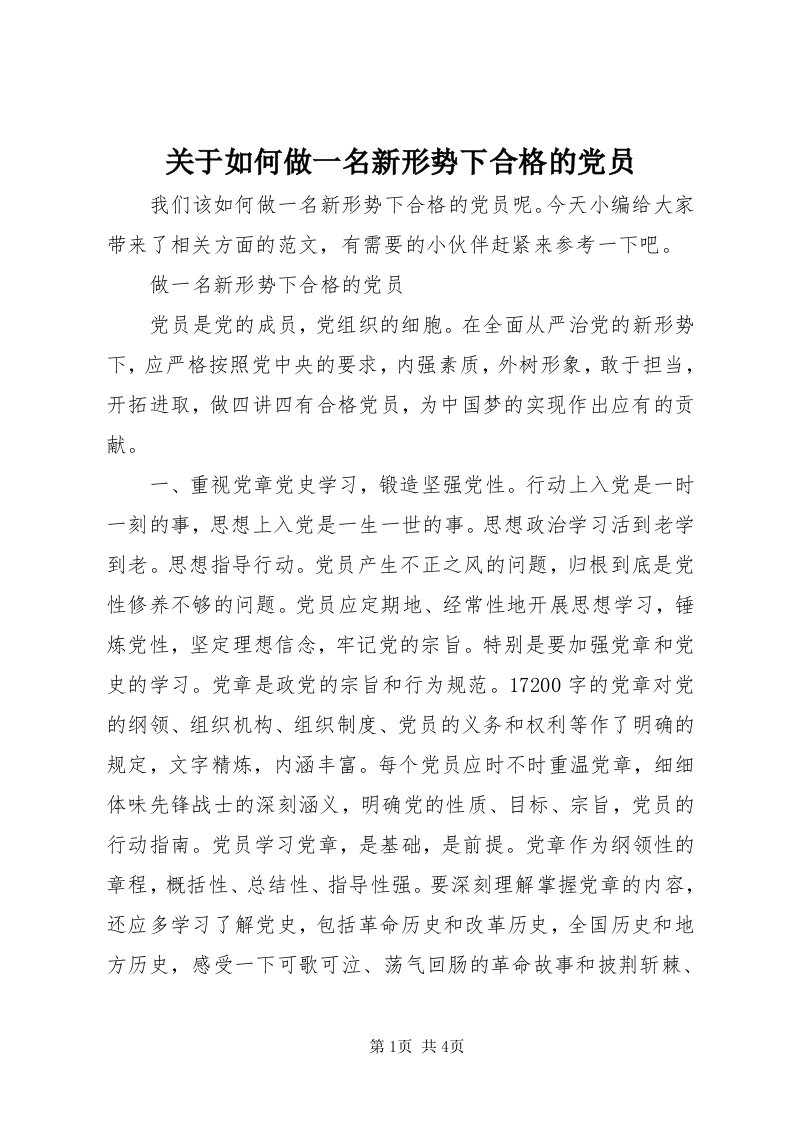 3关于如何做一名新形势下合格的党员