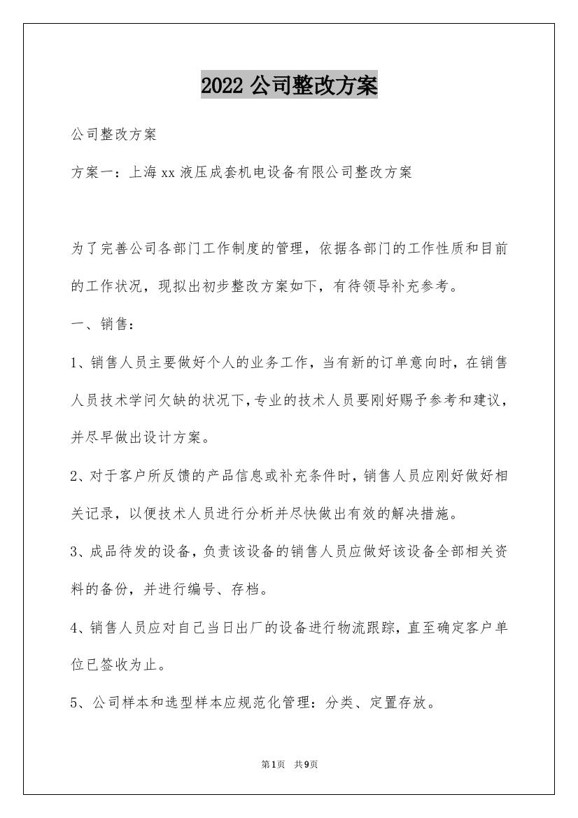 2022公司整改方案