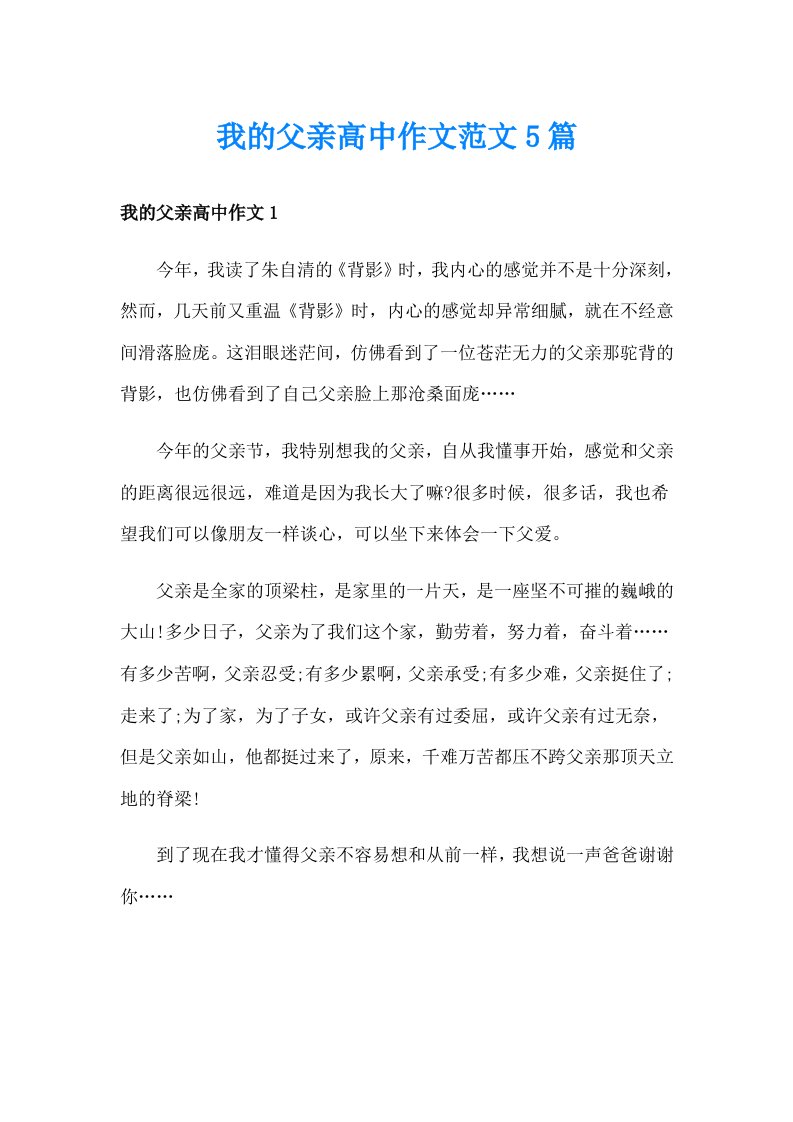 我的父亲高中作文范文5篇