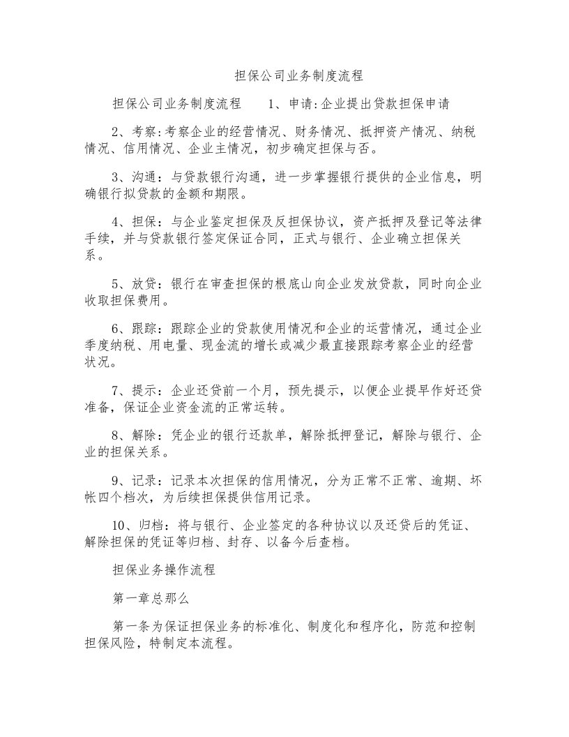 担保公司业务制度流程