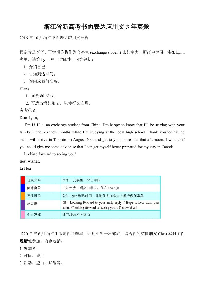 浙江省新高考书面表达应用文3年真题