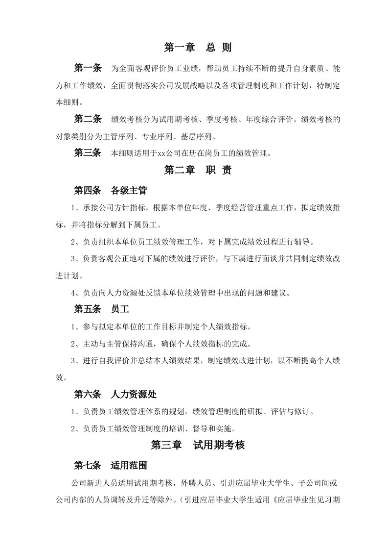 某公司员工绩效管理细则