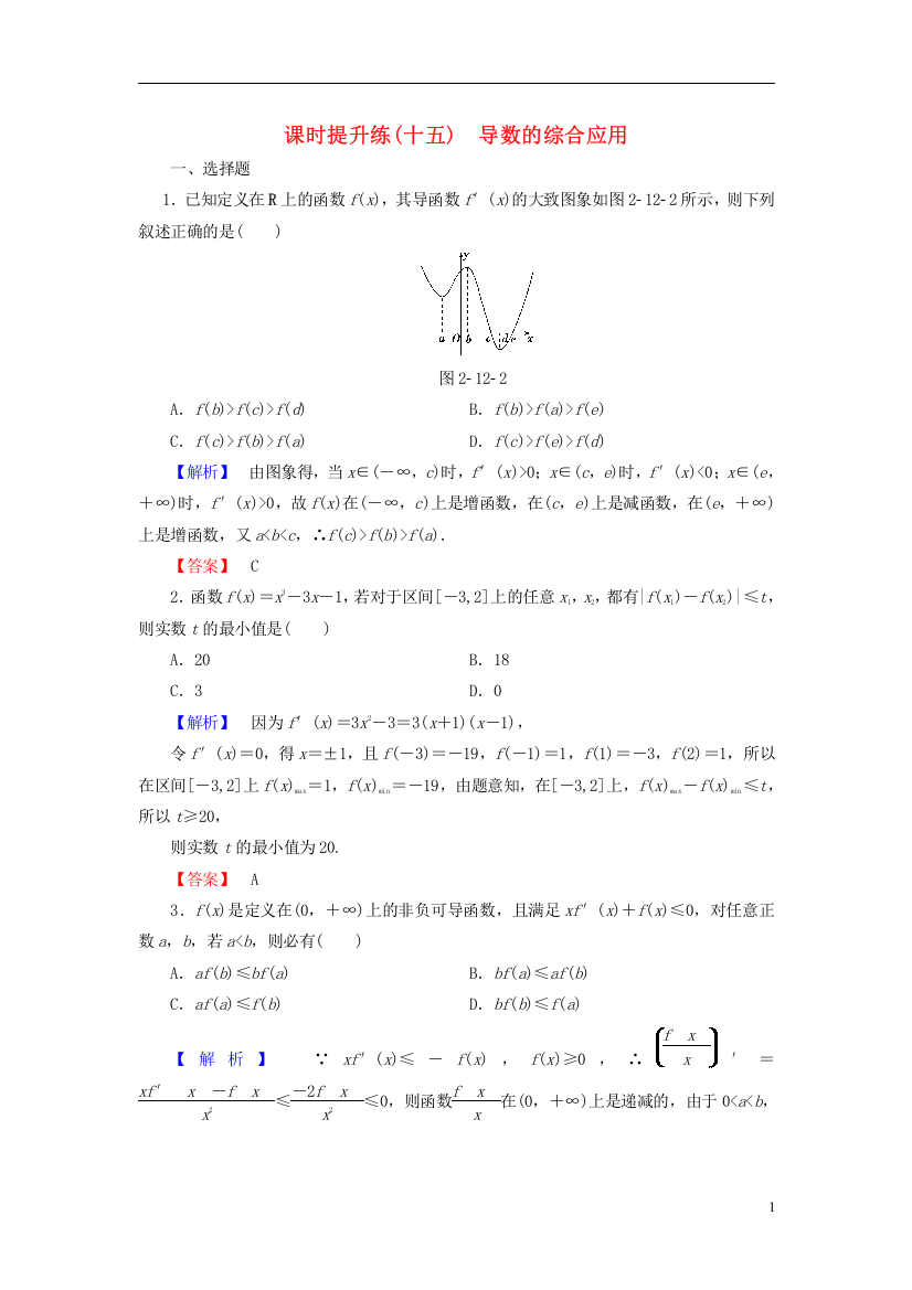 高考总动员2016届高考数学大一轮复习第2章第12节导数的综合应用课时提升练文新人教版