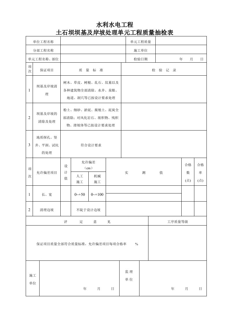 水利水电工程质量抽检表(监理)