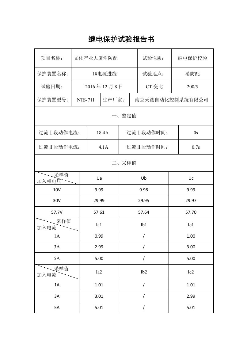 继电保护试验报告