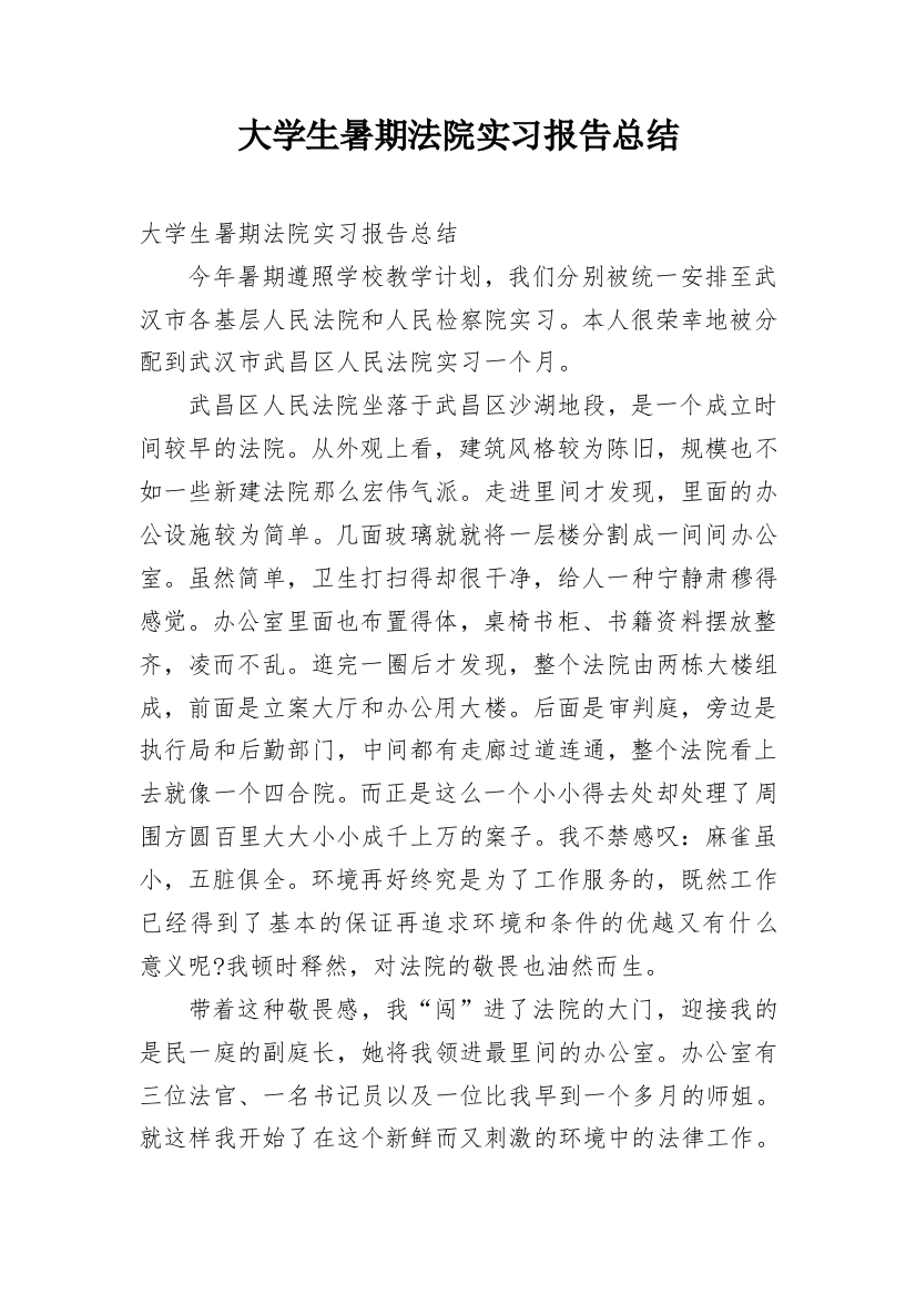 大学生暑期法院实习报告总结