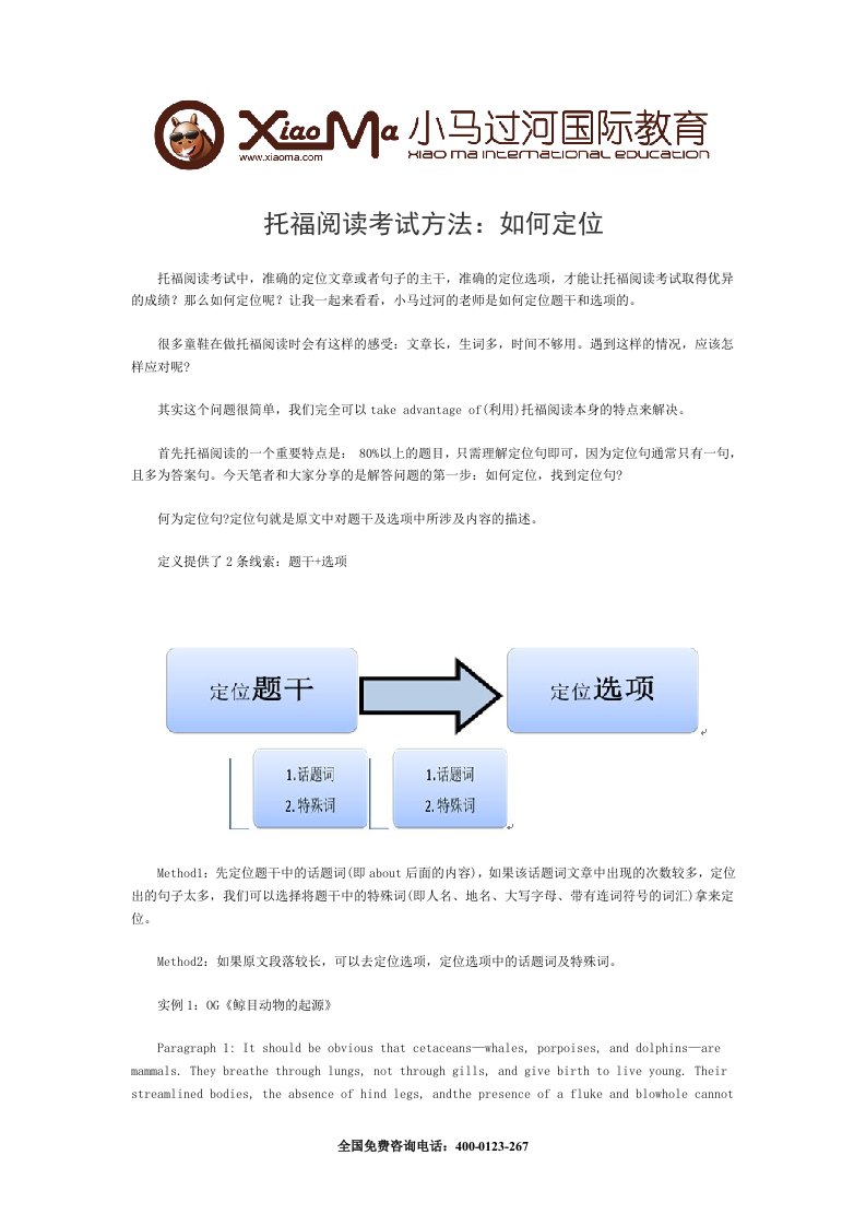 托福阅读考试方法：何定位