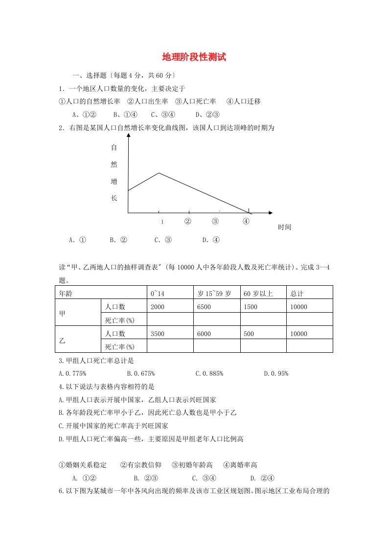 内蒙古包头一中202X学年高一地理下学期4月月考试题湘教版