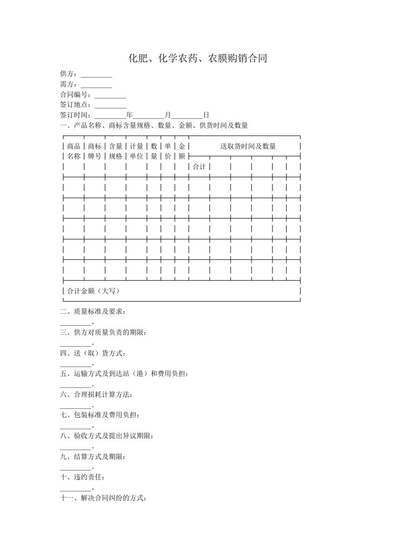 医疗行业-化肥、化学农药、农膜购销合同