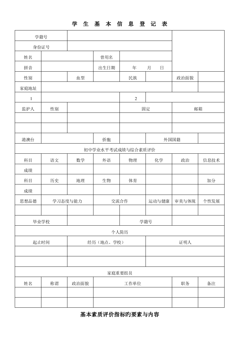 云南省普通高中学生成长记录手册填写样式