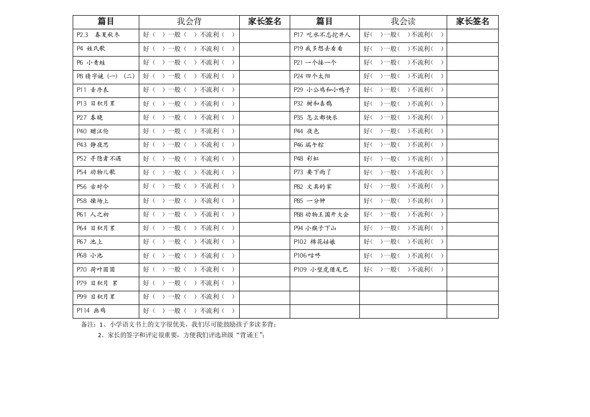 (完整)部编版一年级下册语文背诵表