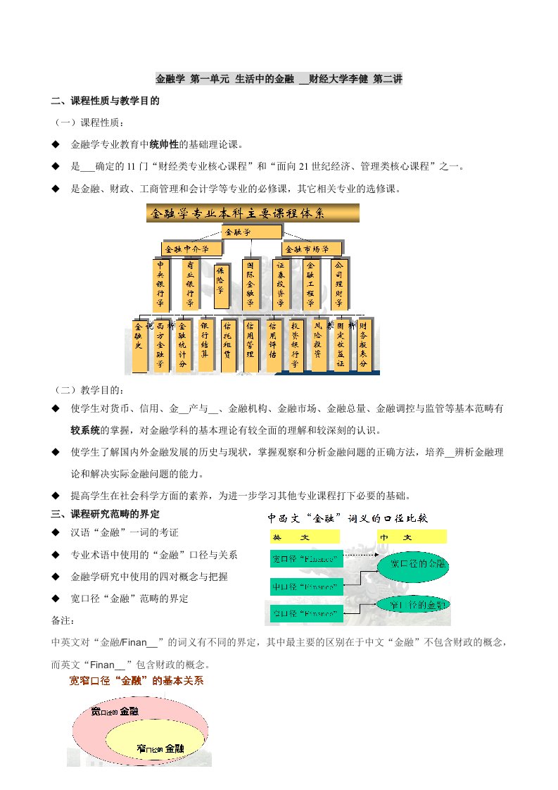 金融学第一单元生活中的金融中央财经大学李健第二讲(1)