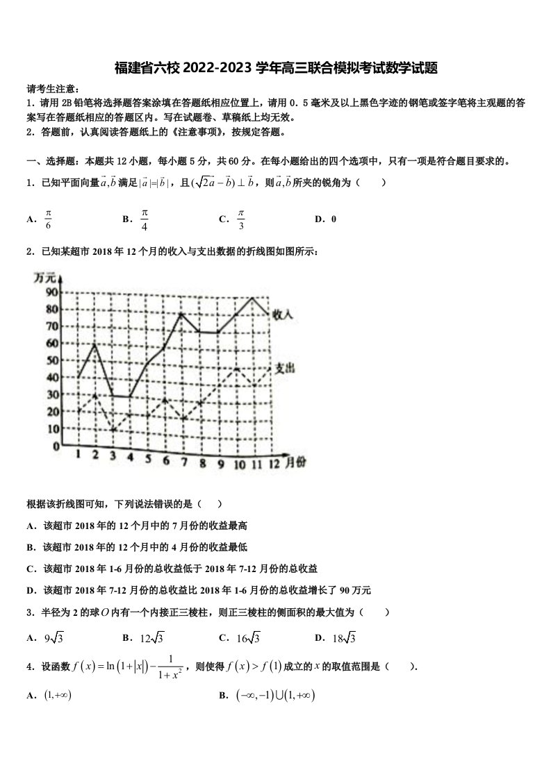 福建省六校2022-2023学年高三联合模拟考试数学试题