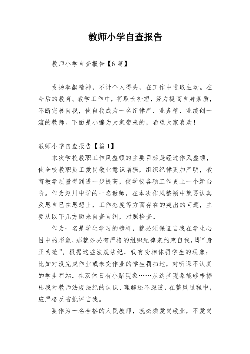 教师小学自查报告